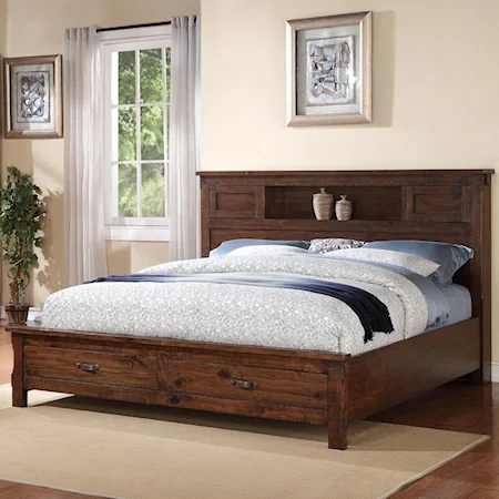 Rustic Queen Bed with 2 Drawer Storage Footboard